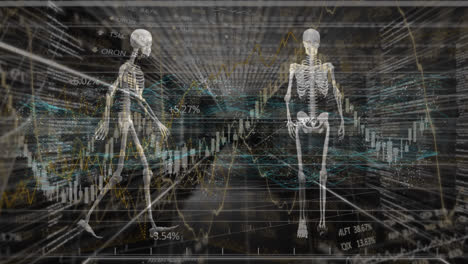 Animation-of-skeletons-and-data-processing-on-black-background