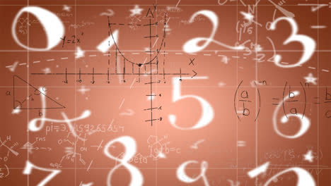 Animation-of-mathematical-equations-and-numbers-on-pink-background