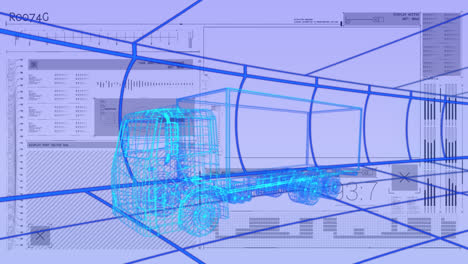 Animation-Einer-3D-Autozeichnung-Beim-Fahren-Mit-Datenverarbeitung-über-Ein-Gitter