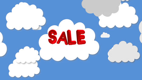 Animation-of-red-sale-text-over-clouds-and-blue-background