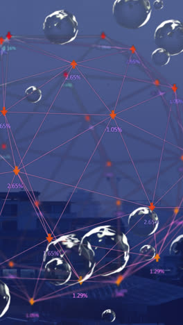 Animation-Eines-Netzwerks-Von-Verbindungen-Mit-Blasen-über-Dem-Stadtbild