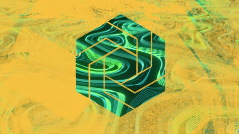 Animation-Eines-Gelben-Rahmens-Und-Grüner-Formen-Auf-Schwarzem-Hintergrund