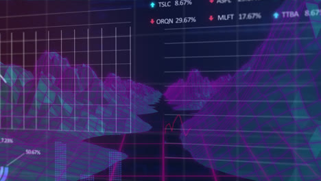 Animation-of-stock-market-data-in-digital-space-with-mountains