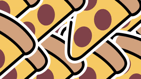 Animation-Mehrerer-Pizzasymbole-Auf-Rotem-Hintergrund