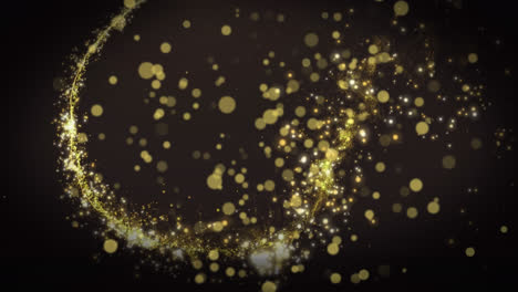 Animation-of-golden-dots-and-shooting-star-falling-on-black-background