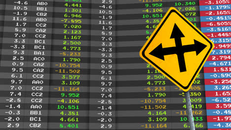 Animation-of-road-sign-over-stock-market