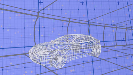 Animación-Del-Dibujo-De-Un-Automóvil-En-3D-Conduciendo-Sobre-Una-Cuadrícula.