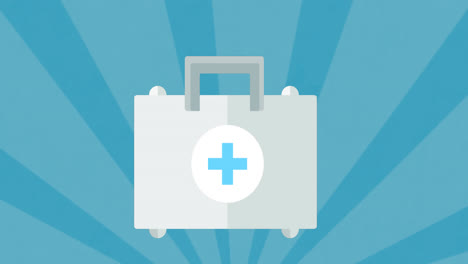 Digital-animation-of-briefcase-icon-with-medical-symbol-against-blue-radial-background