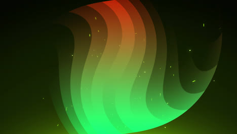 Animation-of-orange-and-green-waves-over-black-background-with-sparkles