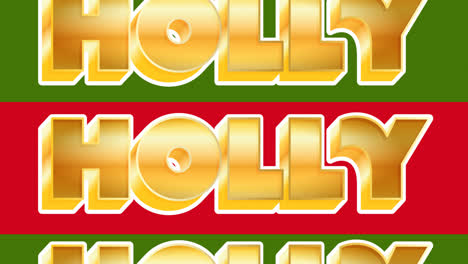Animation-of-holly-text-at-christmas-on-red-and-green-background