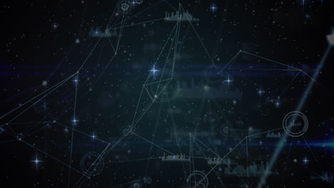Animation-Von-Sternen-über-Einem-Netzwerk-Von-Verbindungen-Auf-Schwarzem-Hintergrund