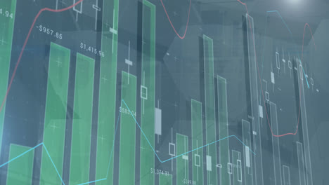 Animation-of-financial-graphs-moving-over-grey-background