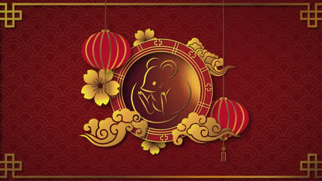 Animation-of-gold-and-red-chinese-rat-symbol-over-red-background