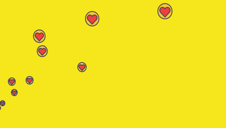 Animation-of-falling-emojis-over-yellow-background