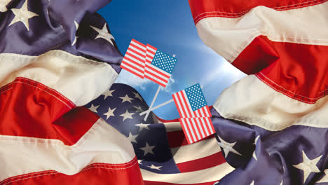 Animation-Amerikanischer-Flaggen-über-Amerikanischer-Flagge-Und-Wolken