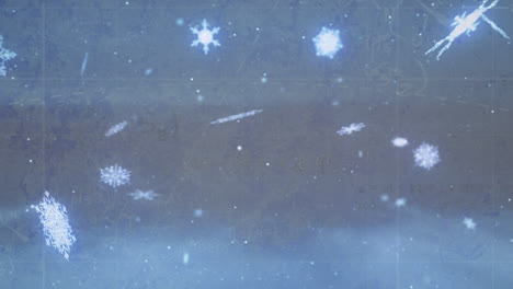 Animation-of-christmas-snowflakes-falling-on-blue-background