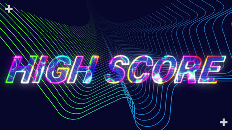 Animation-of-high-score-text-over-green-moving-lines