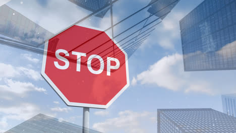 Animation-of-stop-sign-over-cityscape