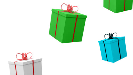 Animation-of-christmas-presents-falling-on-white-background