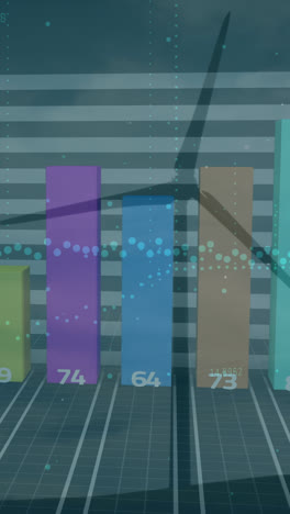 Animation-Von-Statistiken-Und-Datenverarbeitung-über-Einer-Windkraftanlage-Im-Ländlichen-Hintergrund