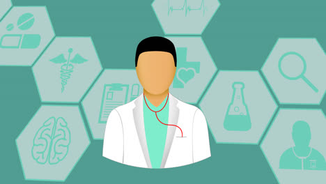 Animation-of-doctor-icon-over-medical-icons-on-green-background