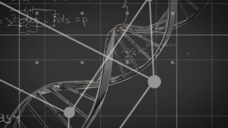 Animación-De-Formas-Blancas-Y-Cadenas-De-ADN-Sobre-Ecuaciones-Matemáticas-Sobre-Fondo-Negro.