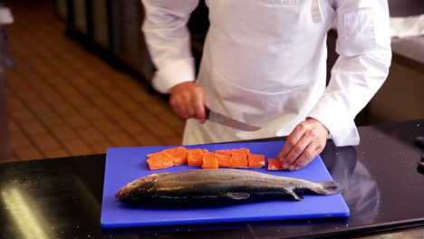 Chef-preparing-fillet-of-salmon