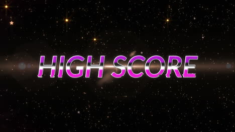 Animation-of-high-score-with-stars-and-moving-lens-flare-against-black-background