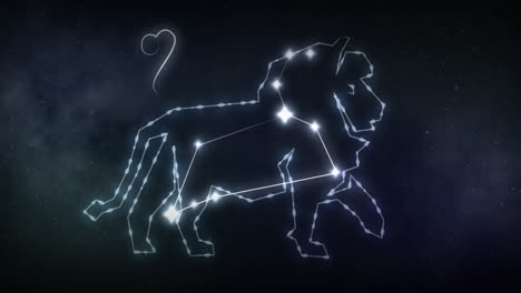 Animation-Des-Sternzeichens-Löwe-Mit-Sternen-Auf-Schwarzem-Hintergrund
