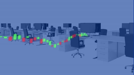 Animation-of-financial-data-processing-over-desks-with-computer-in-office
