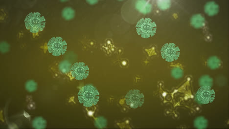 Animation-of-covid-19-cells-flying-on-green-background