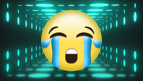 Animation-Eines-Weinenden-Emoji-Symbols-über-Einem-Neontunnel