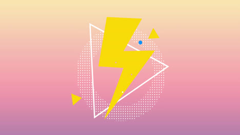 Animation-of-lightning-icon-and-shapes-over-pink-background-with-copy-space