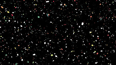 Animation-of-multicolored-falling-confetti-against-black-background