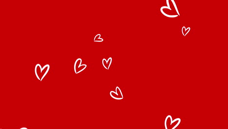 Animation-Von-Weißen-Herzsymbolen,-Die-Sich-über-Roten-Hintergrund-Bewegen