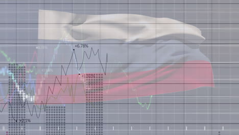Animation-Der-Statistischen-Und-Finanziellen-Datenverarbeitung-Vor-Der-Wehenden-Russischen-Flagge