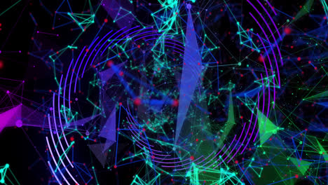 Animation-Blauer-Formen-über-Einem-Netzwerk-Von-Verbindungen-Auf-Schwarzem-Hintergrund