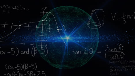 Animation-of-mathematical-equations-and-data-processing-over-globe
