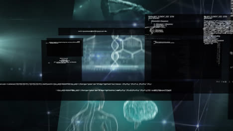 Animation-Mehrerer-Bildschirme-Mit-Datenverarbeitung-Vor-Schwarzem-Hintergrund