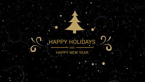 Animation-of-happy-holidays-and-happy-new-year-text-over-snow-falling-and-decorations