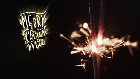 Animation-of-merry-christmas-text-over-lit-sparklers-background