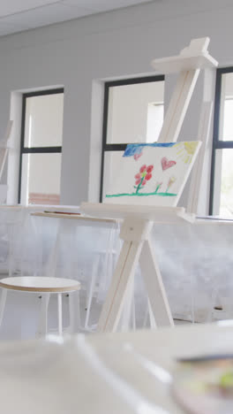 Video-of-school-class-with-easels-prepared-for-art-lessons