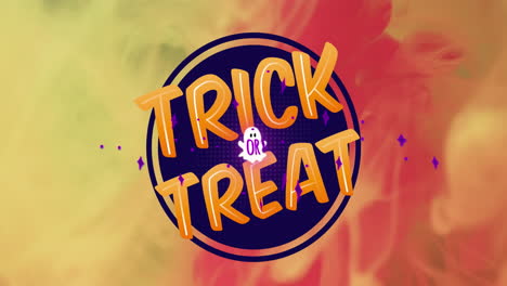 Animation-of-trick-or-treat-text-and-ghost-over-orange-smoke-background