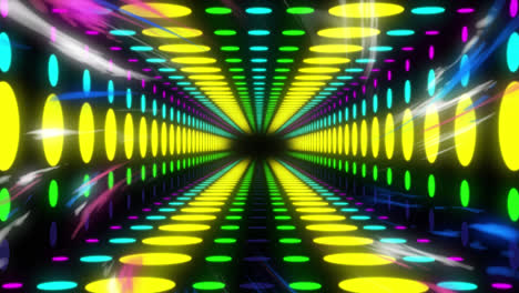 Animation-of-glowing-colorful-tunnel-over-black-background