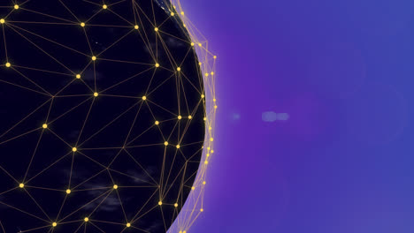 Animation-Eines-Netzwerks-Von-Verbindungen-Und-Lichtspuren-über-Einem-Sich-Drehenden-Globus-Vor-Blauem-Hintergrund