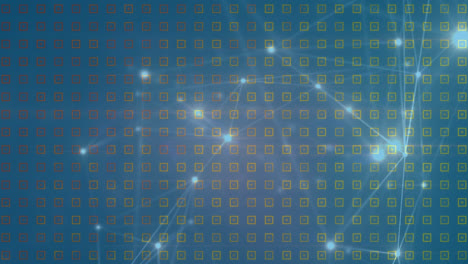 Animation-of-glowing-network-of-connections-against-blue-background