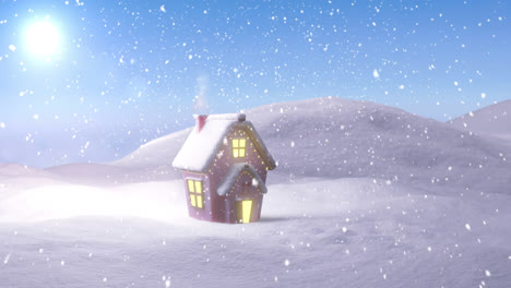 Animation-Eines-Fensters-über-Einem-Haus-Und-Einer-Winterlandschaft