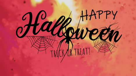 Animation-of-happy-halloween-text-and-spider-over-orange-background
