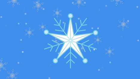 Animación-Del-Icono-De-Copo-De-Nieve-Sobre-Varios-Copos-De-Nieve-Sobre-Fondo-Azul-Con-Espacio-De-Copia