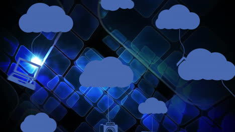 Animation-of-clouds-with-icons-over-moving-shapes